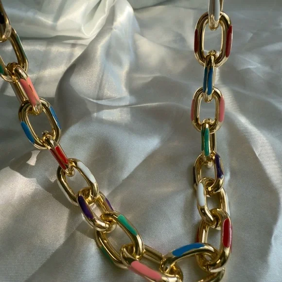 Multicolor Gold Chain Necklace and Bracelet Set - Picture 14 of 17